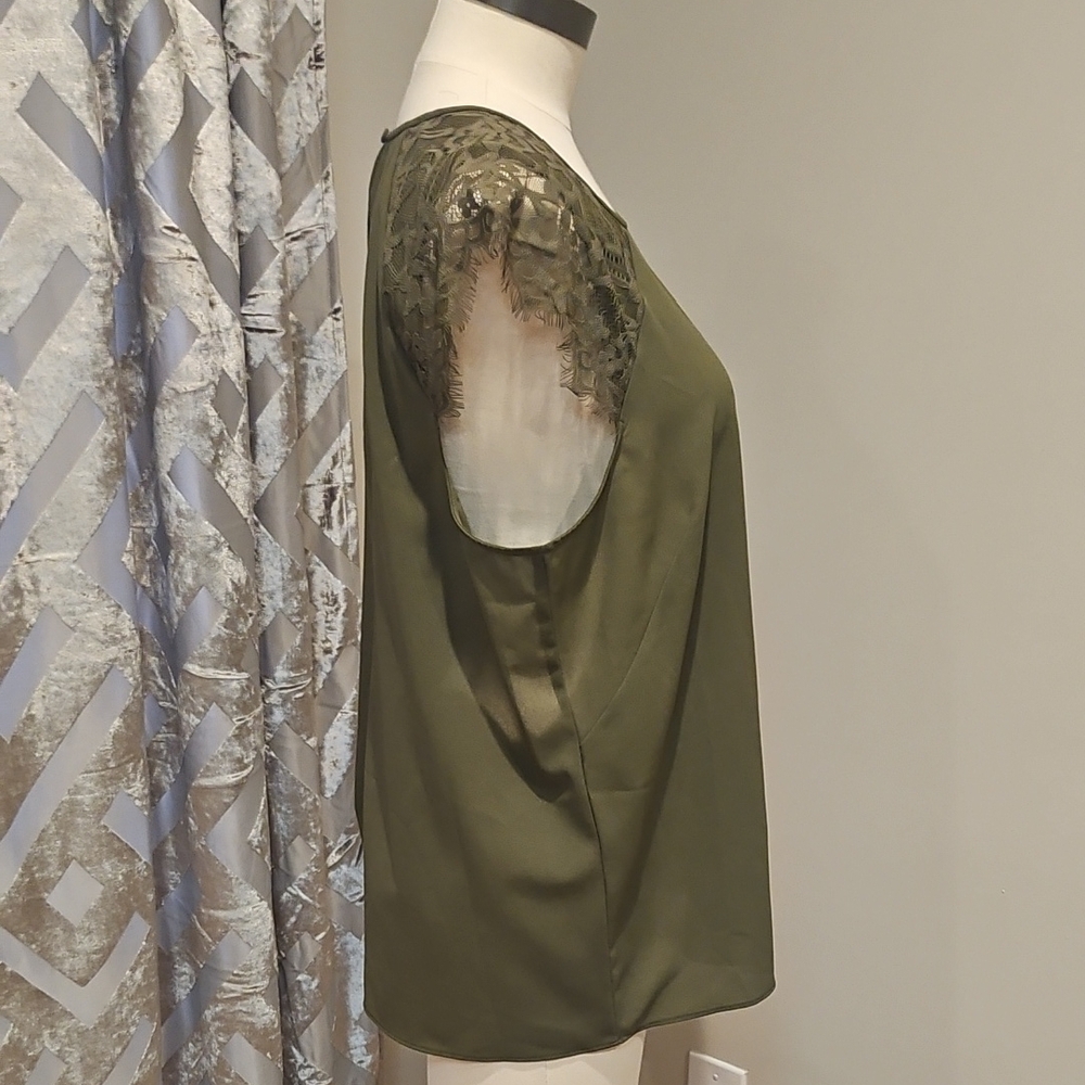 J. Crew Olive Green Lace Accent Blouse - Picture 3 of 5